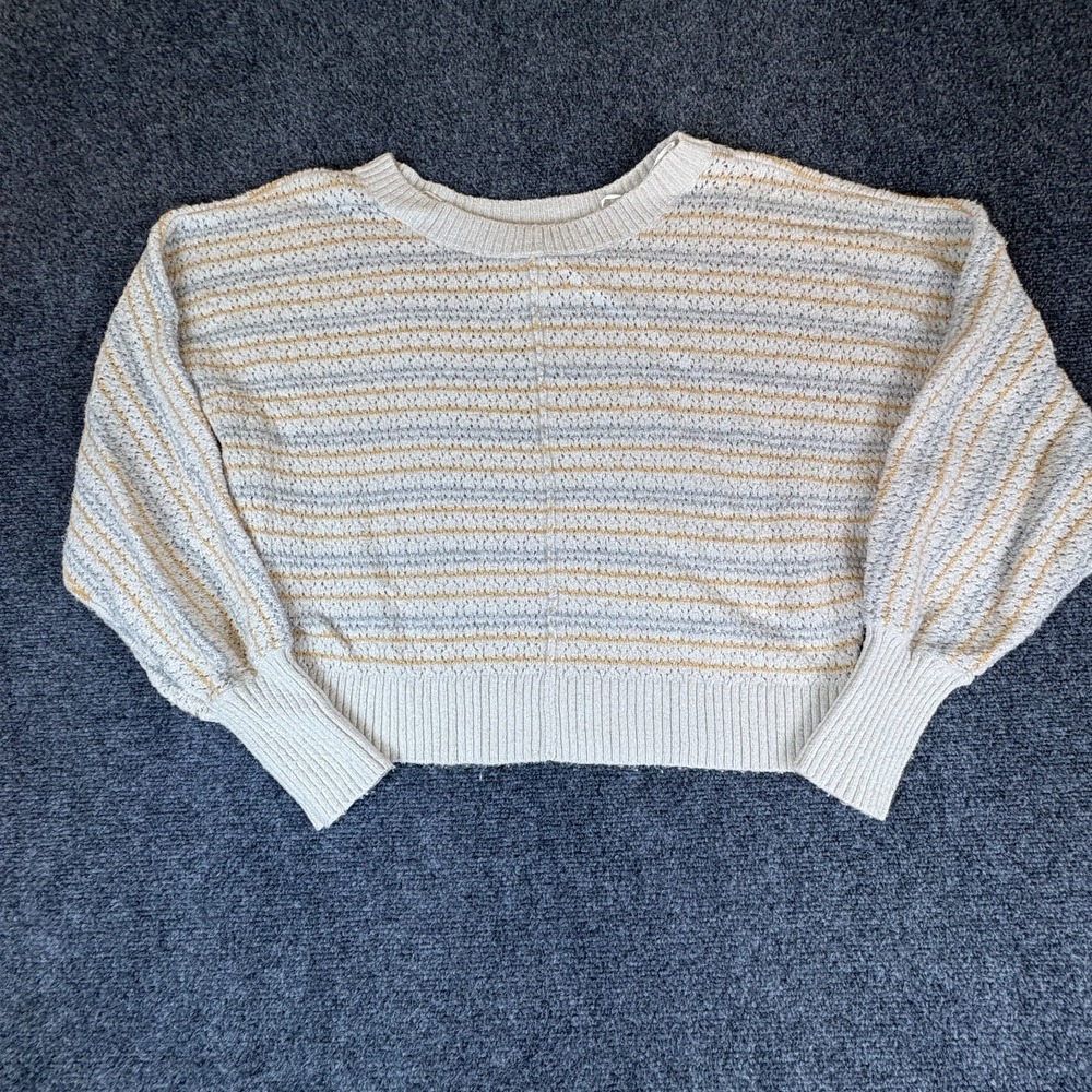 Shyanne Cropped Sweater Womens Large Beige Gold Striped Metallic Dolman Sleeve